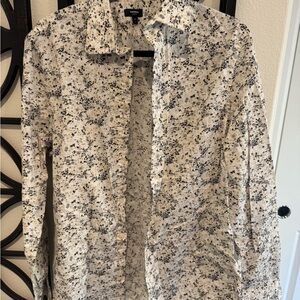 Express Floral Button-Up Shirt in Cream and Black